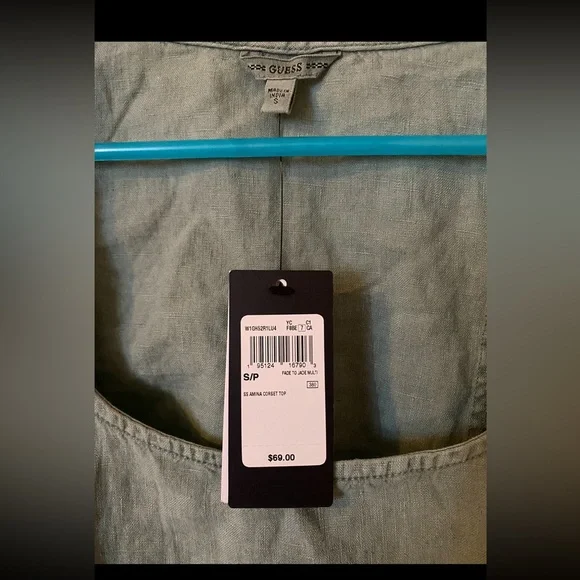 Guess-Women's-100% Linen-Sage Green-Crop Corset Style Top-Size Small - Picture 2 of 4